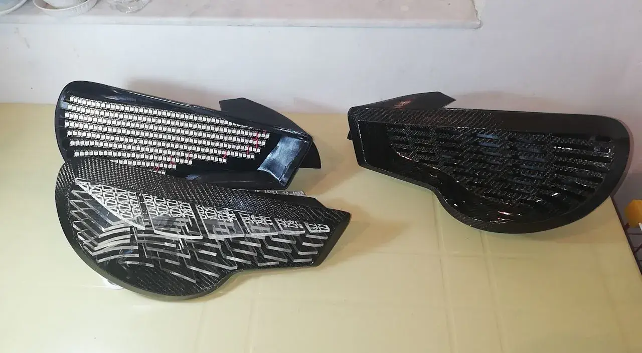 Taillight parts laid out during the build