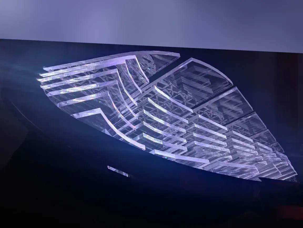 Acrylic slats under blue light