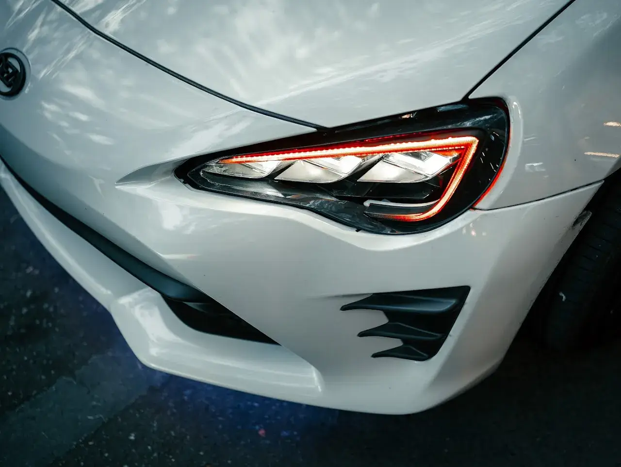 Close-up of the custom headlight