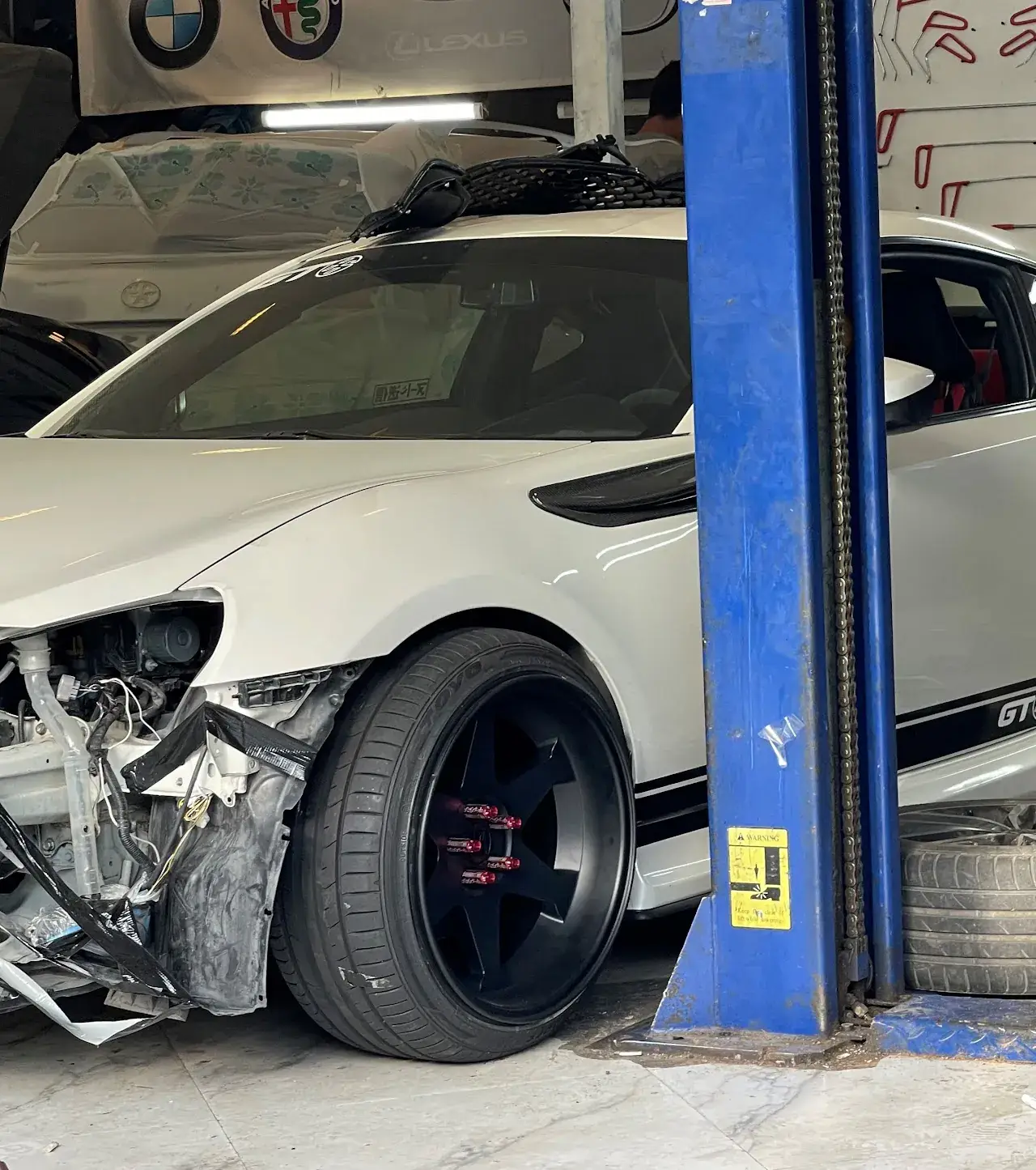NYX on a lift during the widebody work