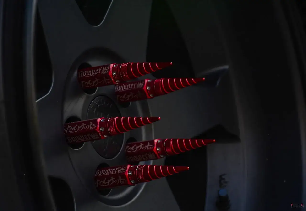 Red spiked lug nuts