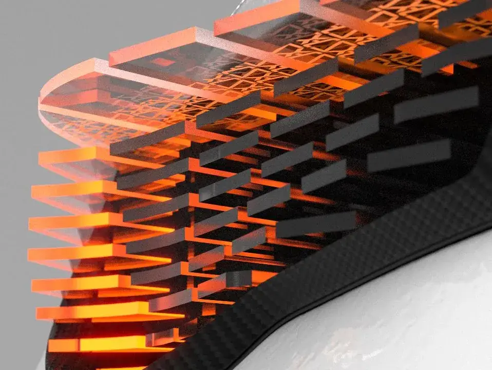 Close render of the edge-lit acrylic slats