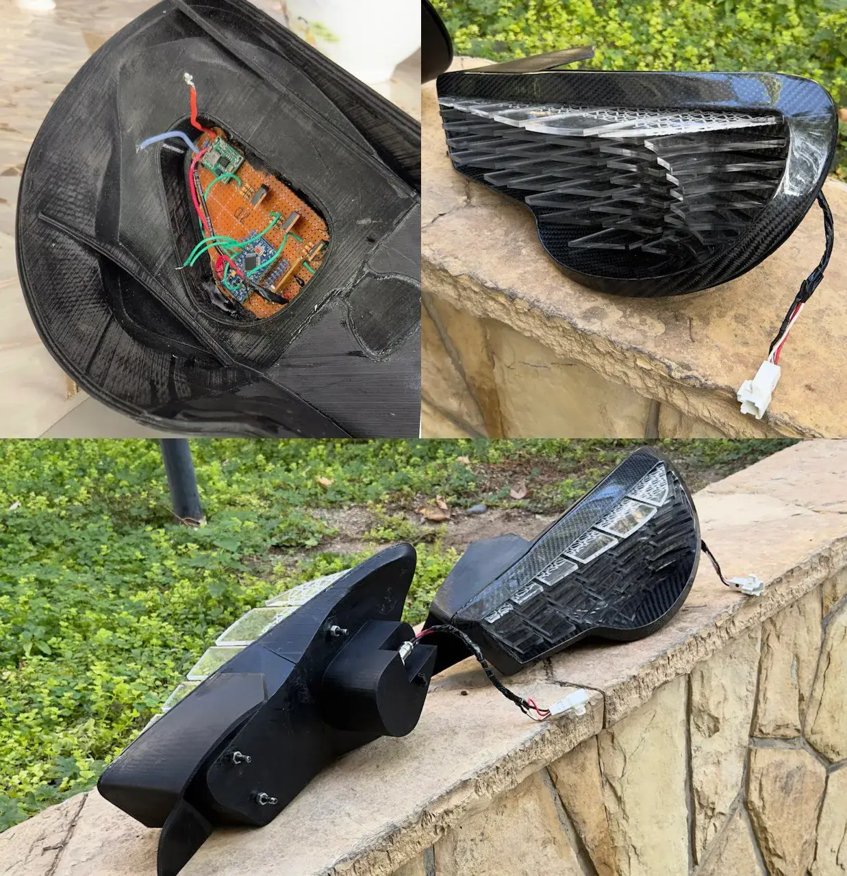 Taillight electronics, carbon housing and finished unit