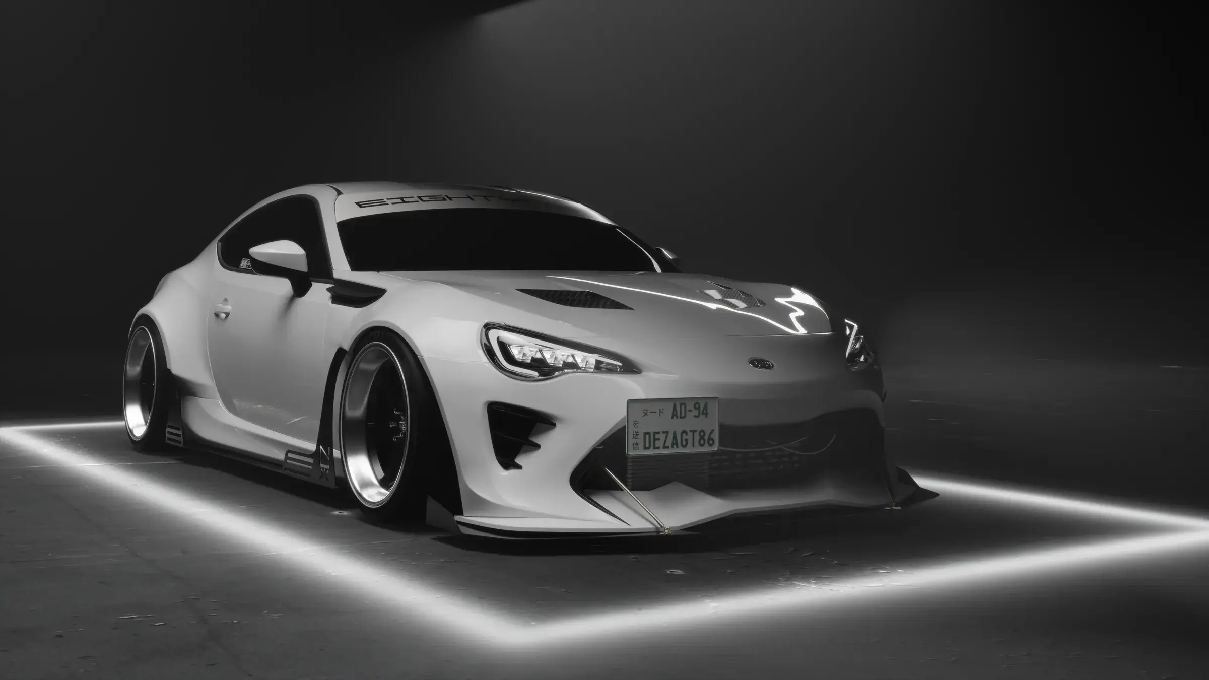Studio render of NYX from the front, inside a light frame